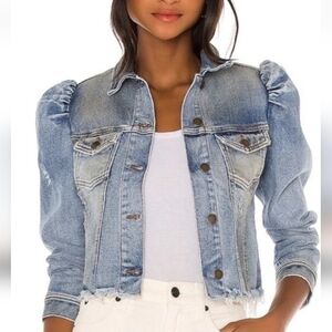 Retrofete Rissa Destroyed Denim Puff-Sleeve Jacket S